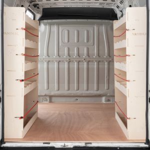 Rear van view of the Citroen Relay 2006- LWB NS and OS Double Rear Racking (Pair)