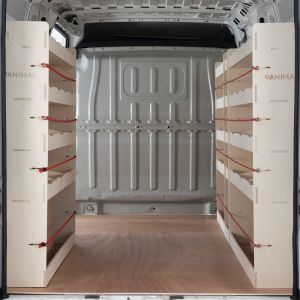 Rear van view of the Renault Master 2025+ L3 Double Rear, Front and Middle Infill Racking 