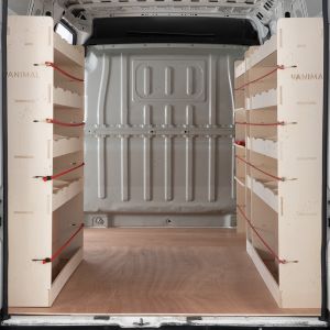 Rear van view of the Citroen Relay 2006- LWB NS Rear and Full Driver Side with Front Toolbox Shelving  (4-Pack)