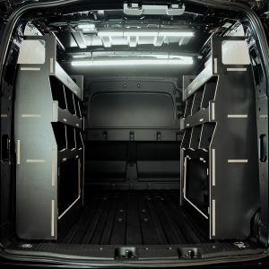 Rear van view of the VW Caddy Cargo Maxi 2021- Hexaboard Double Rear Ulti-Rack Van Racking