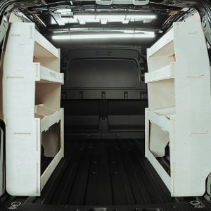 Rear van view of the VW Caddy Cargo Maxi 2021- Double Rear Ulti-Rack V2 Van Racking
