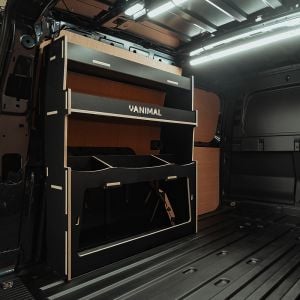 Rear van side angle view of the Ford Transit Connect LWB 2024- NS Rear Ulti-Rack Hexaboard Van Racking V2
