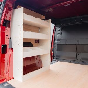 NS rear van side angle view of the Ford Transit Connect SWB 2024- NS Rear Van Racking