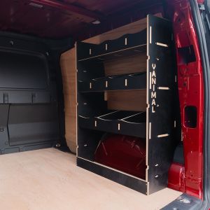 OS rear van side angle view of the Ford Transit Connect SWB 2024- OS Rear Hexaboard Van Racking