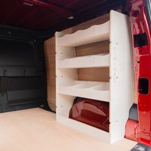 OS rear van side angle view of the Ford Transit Connect SWB 2024- OS Rear Van Racking