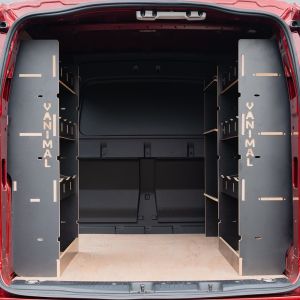 Rear van view of the VW Caddy Cargo 2021- Triple Hexaboard Van Racking with Toolbox Shelving