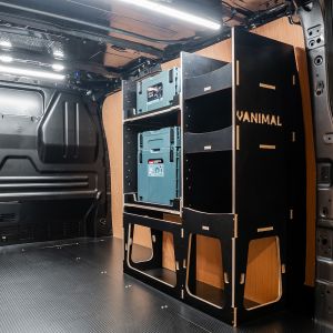 Rear van side angle view of the Citroen Dispatch 2016+ L2 Makita Makpac Toolbox Compatible Van Racking - OS Rear displayed with Makita Makpac toolboxes