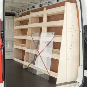 Plywood Universal Glass Rack - 1630W 1630H - glass secured on racking