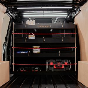 Rear van view of the Citroen Dispatch 2016-Hexaboard Full-Width Bulkhead Racking Unit
