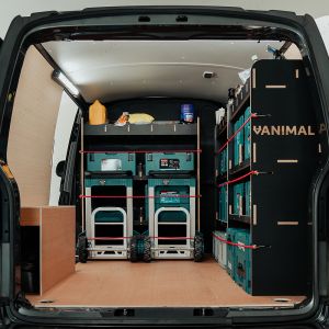 Rear van view of the Peugeot Expert 2016- SWB Hexaboard MakPac/Toolbox Triple Van Racking Pack