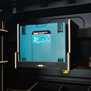 Close-up view of the Single MakPac Tool Box Hook-On Rack displayed with makita box