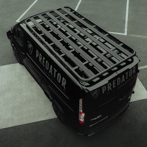 Top view of the Ford Transit Custom 2012-2023 SWB Black Roof Rack