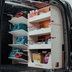 Renault Kangoo 2022 L2 Driver Side Van Racking with OS Front toolbox shelving and OS Rear rack