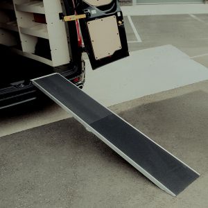 Close-up side angle view of the Collapsible Motorbike Ramp with Anti-Slip Surface