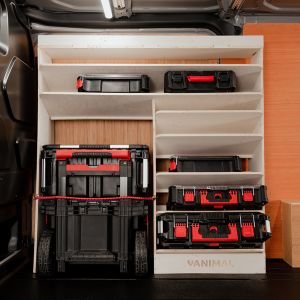 Side van view of the Ford Transit Custom 2023- Universal Front Toolbox Van Racking
