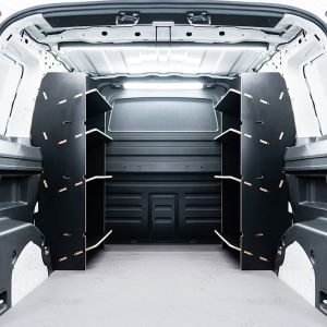 Rear van view of the Combo XL Double Front Toolbox Shelving Hexaboard Van Racking