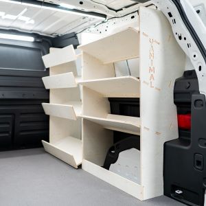 Rear van view of the VW ID Buzz Cargo OS Van Racking: Rear Toolbox Shelving & Front Side Load Shelves