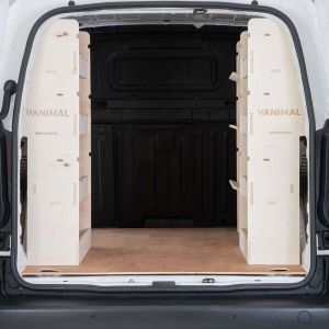 Rear van view of the Fiat Doblo 2022- SWB NS and OS Rear Racking Plus Front Toolbox (Triple Pack)