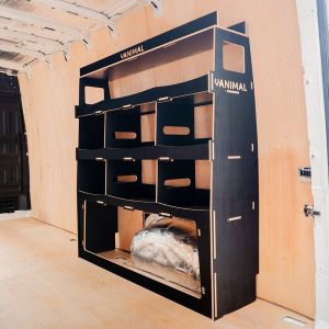 Rear van side angle view of the LWB MAN TGE 2017- Hexaboard Rear Ulti-Rack Van Racking