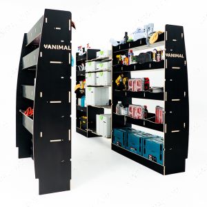 Nissan Interstar 2025 hexaboard racking system with Festool shelves, front infill and dual rear modules