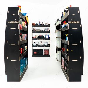 Rear van view of the Renault Master 2025+ Hexaboard Double Rear, Festool, Infill + Bulkhead Racking displayed with toolboxes and equipment 