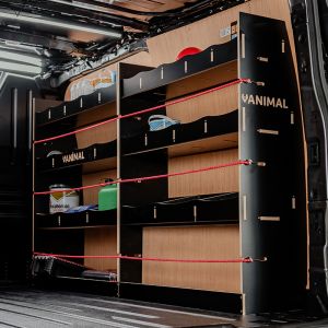 Rear van side angle view of the Toyota Proace 2016- LWB Hexaboard Driver Side Racking (Multi-Compartment)