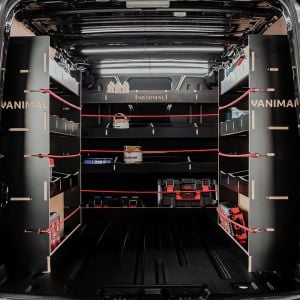 Rear van view of the Toyota Proace 2016- LWB Hexaboard Double Rear and Full-Width Bulkhead Racking