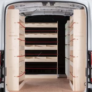 Rear van view of the Nissan NV400 LWB Double Rear, Front Festool and Bulkhead Racking (4 Pack)