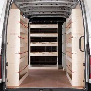 Nissan Interstar 2025 premium plywood double rear front Festool Systainer shelves infill and bulkhead van racking