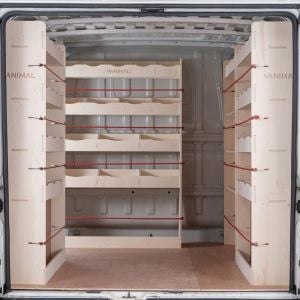 Rear van view of the Citroen Relay 2006- SWB Double Rear, Front Toolbox and Bulkhead Racking (4 Pack)
