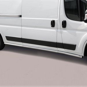 Close-up view of the Citroen Relay 2014- LWB Polished Stainless Steel Side Bars 
