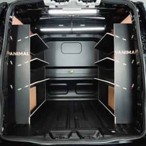 Rear van view of the VW Transporter T7 Kombi SWB Double Toolbox Hexaboard Van Shelving (Pair)