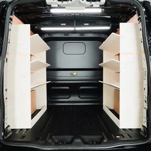 Rear van view of the VW Transporter T7 Kombi SWB NS & OS Double Toolbox Shelving Racking