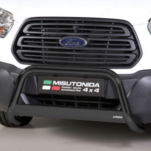 Close-up view of the Ford Transit Mk8 Front A-Bar Black Bull Bar