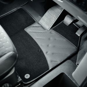 Ford Transit Custom 2023+ Auto Single Passenger Velour Carpet Front Floor Mat (Welded Diamond Heel Pad – 2 Piece, Black)