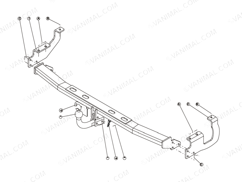 Renault Kangoo Mk2 & Mk3 (2008-) Fixed Swan Neck Tow Bar Fitting Diagram

