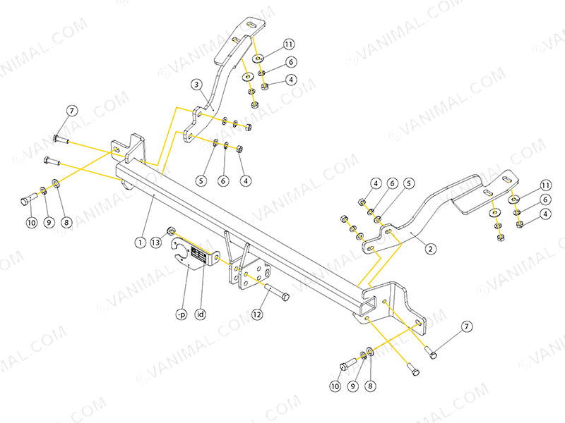 Nissan NV250 (2019-) Fixed Swan Neck Tow Bar Fitting Diagram