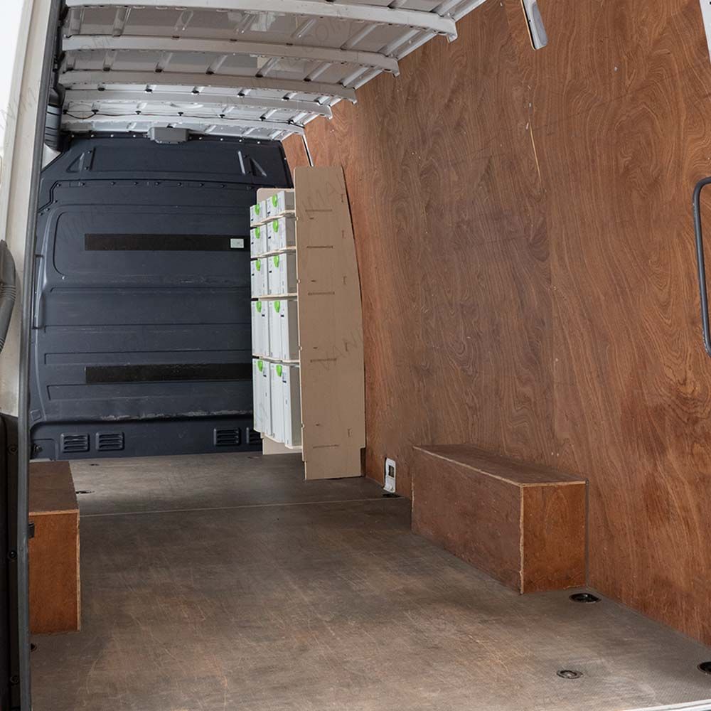 Rear van view of Nissan Interstar 2025- Front Festool Shelving Unit
