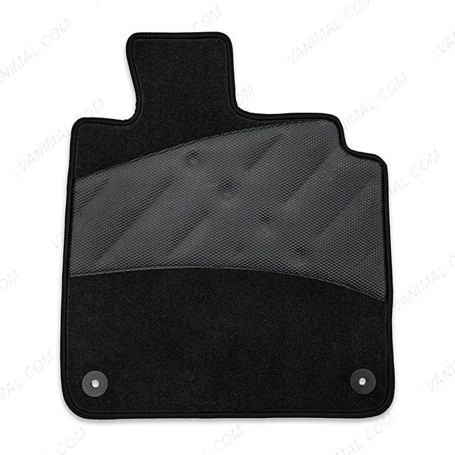 Finish of the VW Caddy 2004-2021 Velour Carpet Front Floor Mat (Welded Diamond Heel Pad – 2 Piece, Black)