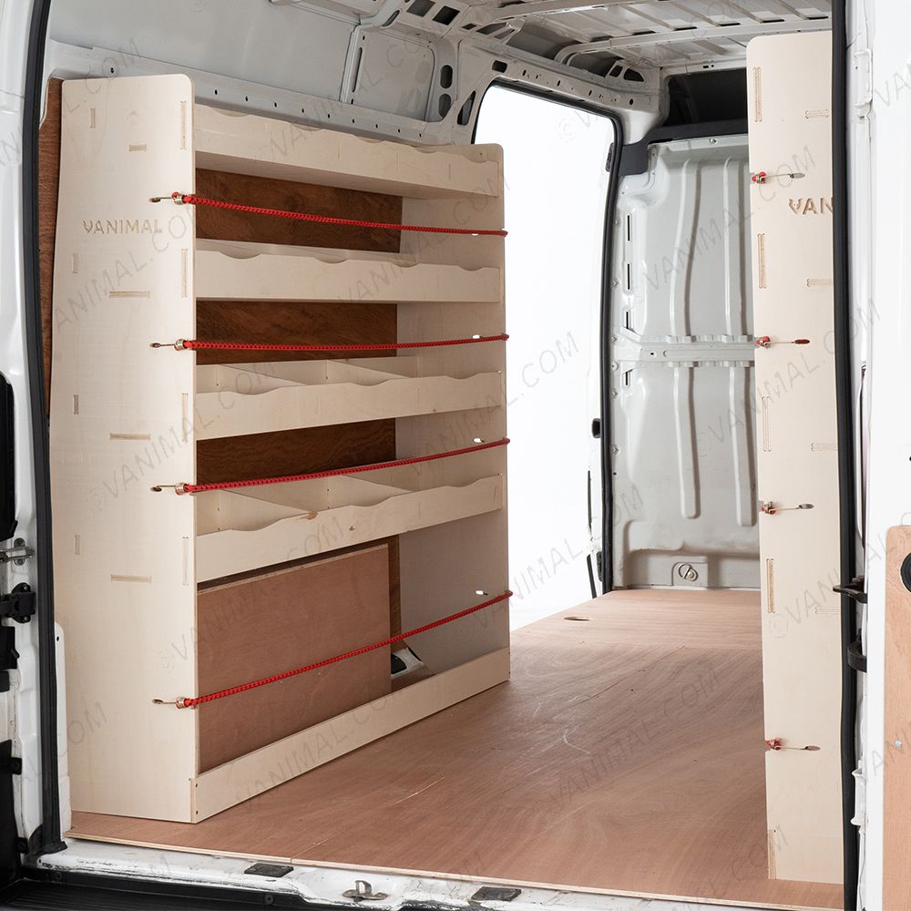 NS side view of Nissan Interstar 2025- L3 NS Rear and Full Driver Side with Front Toolbox Shelving  (4-Pack)