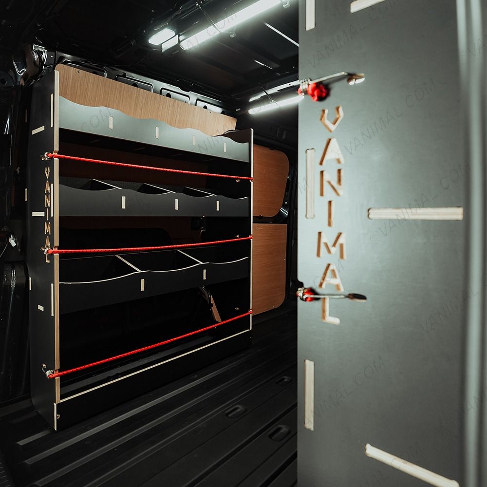 Complete Nissan Townstar 2022 L2 triple van racking system, rugged black finish