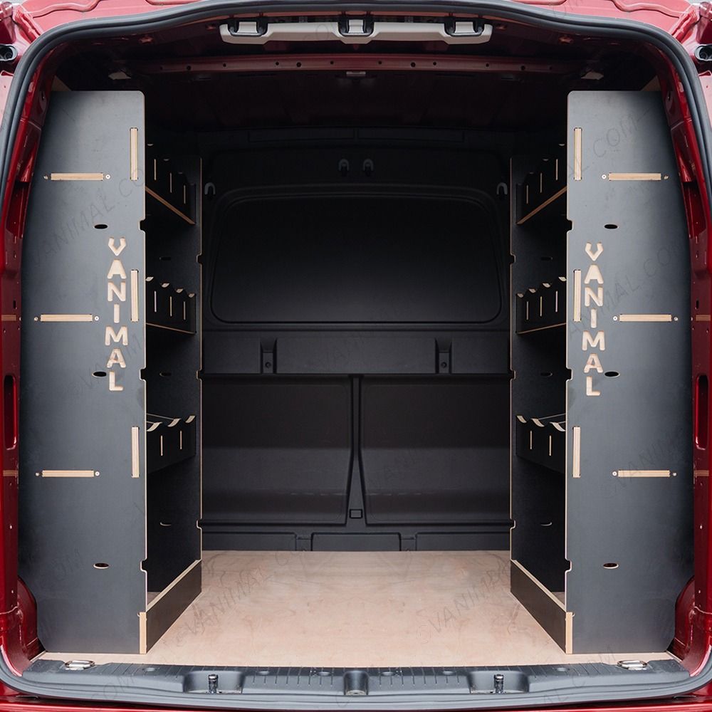 Organised storage solution for Nissan Townstar 2022 L2 double rear van racking, black textured finish