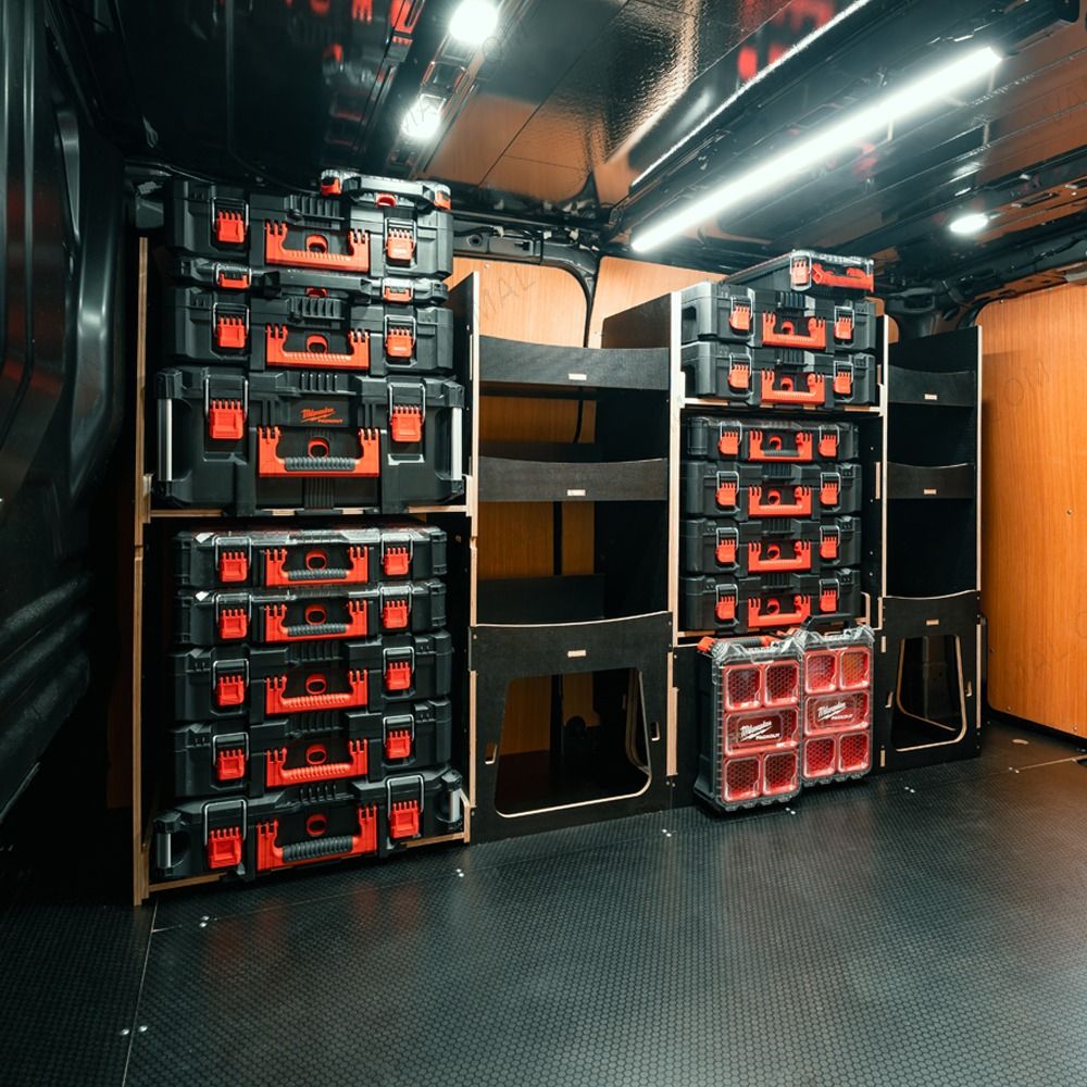 Side van angle view of the Fiat Scudo 2022+ L1 Milwaukee Packout Toolbox Compatible Van Racking