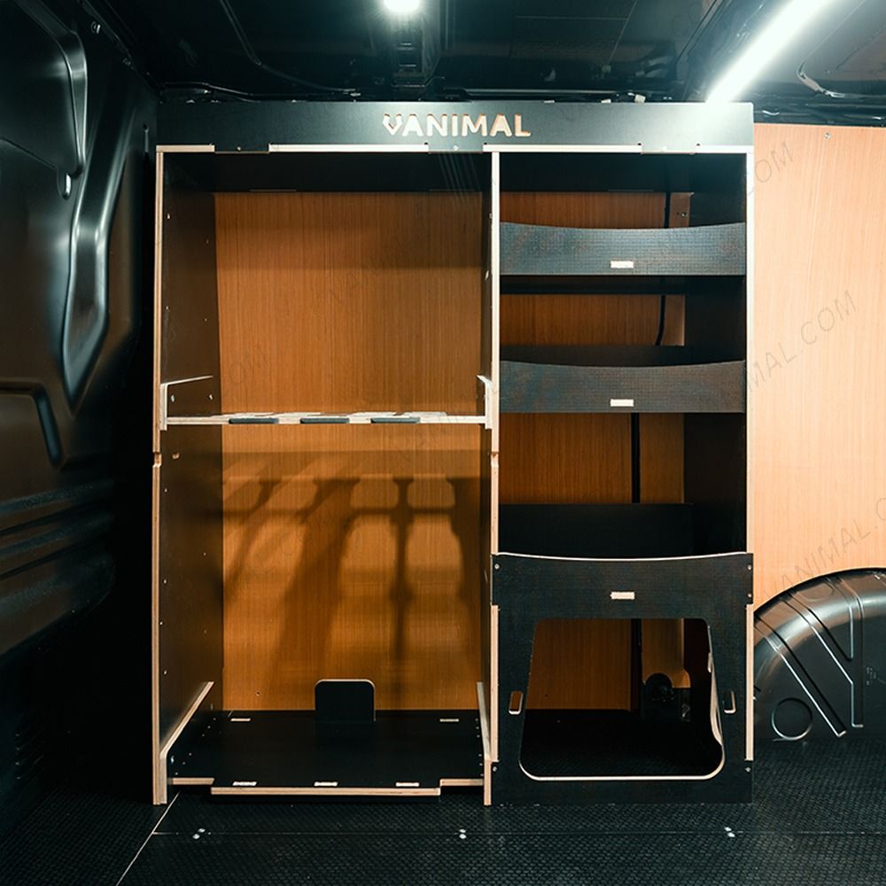 Vanimal RackOut Front Rack for Fiat Scudo 2022+ featuring Packout Trolley and Shelf – Milwaukee Packout Van Racking solution