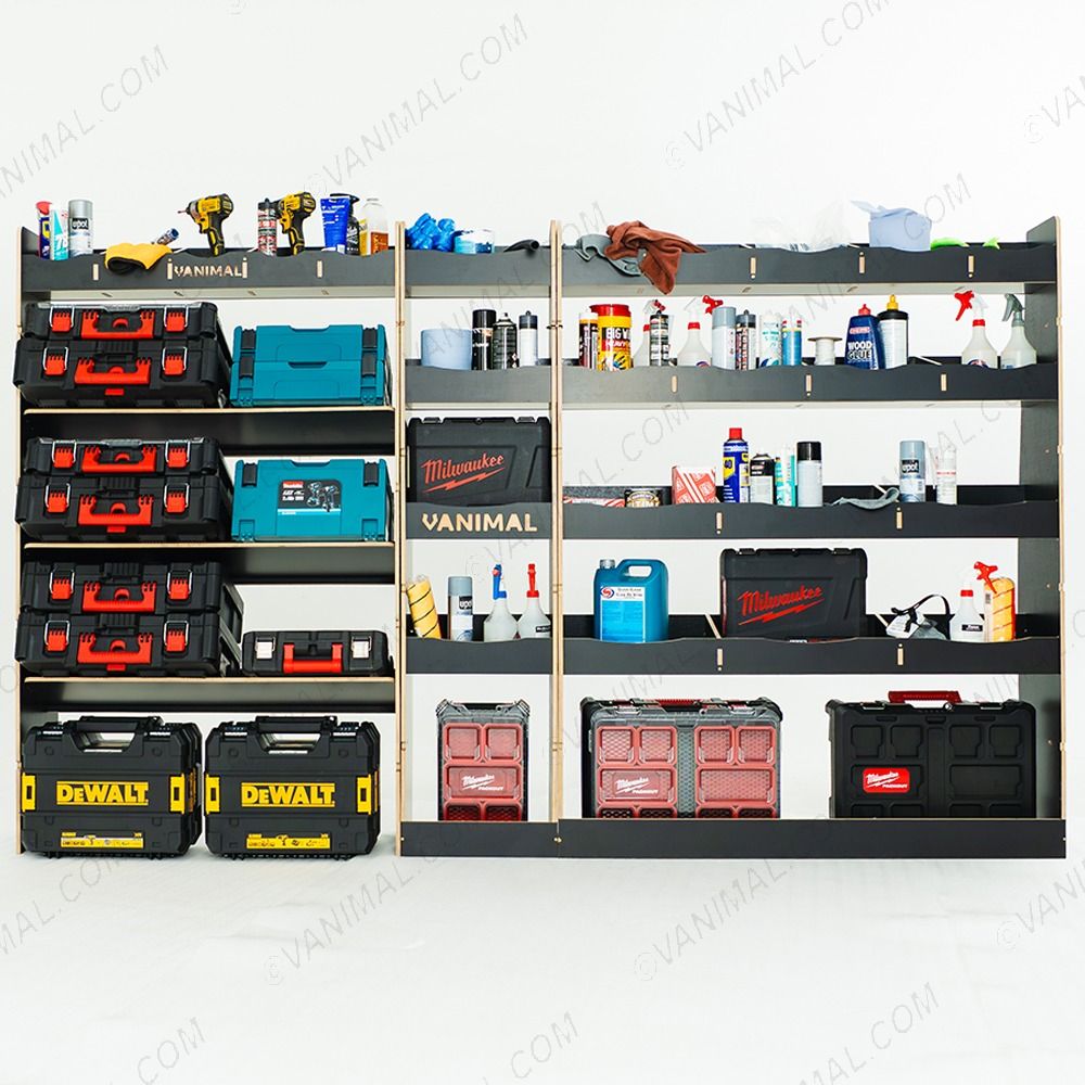 Nissan Interstar 2025 L3 van racking with toolbox, infill and rear hexaboard modules