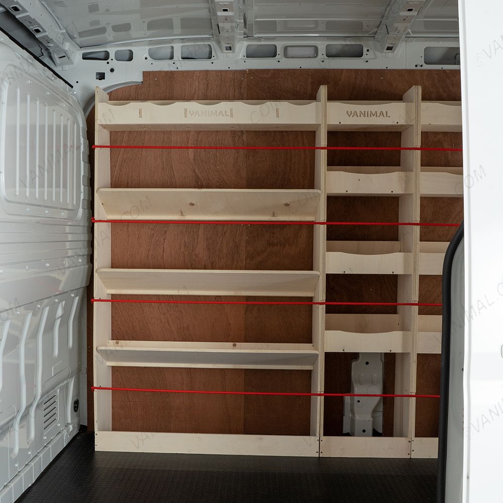 Nissan Interstar 2025 premium plywood storage system with angled shelves and middle infill