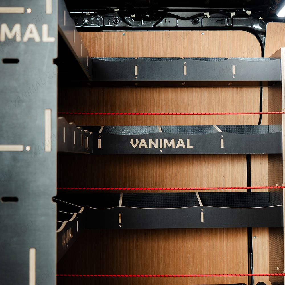 Side van view of the Ford Transit Custom SWB 2023-2023 Hexaboard Complete Full Van Racking Solution