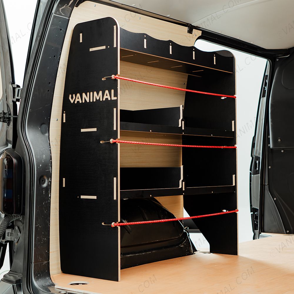 NS side view of the VW Transporter T5/T6 L1 Hexaboard Double Rear MakPac/Toolbox Van Racking (Pair)