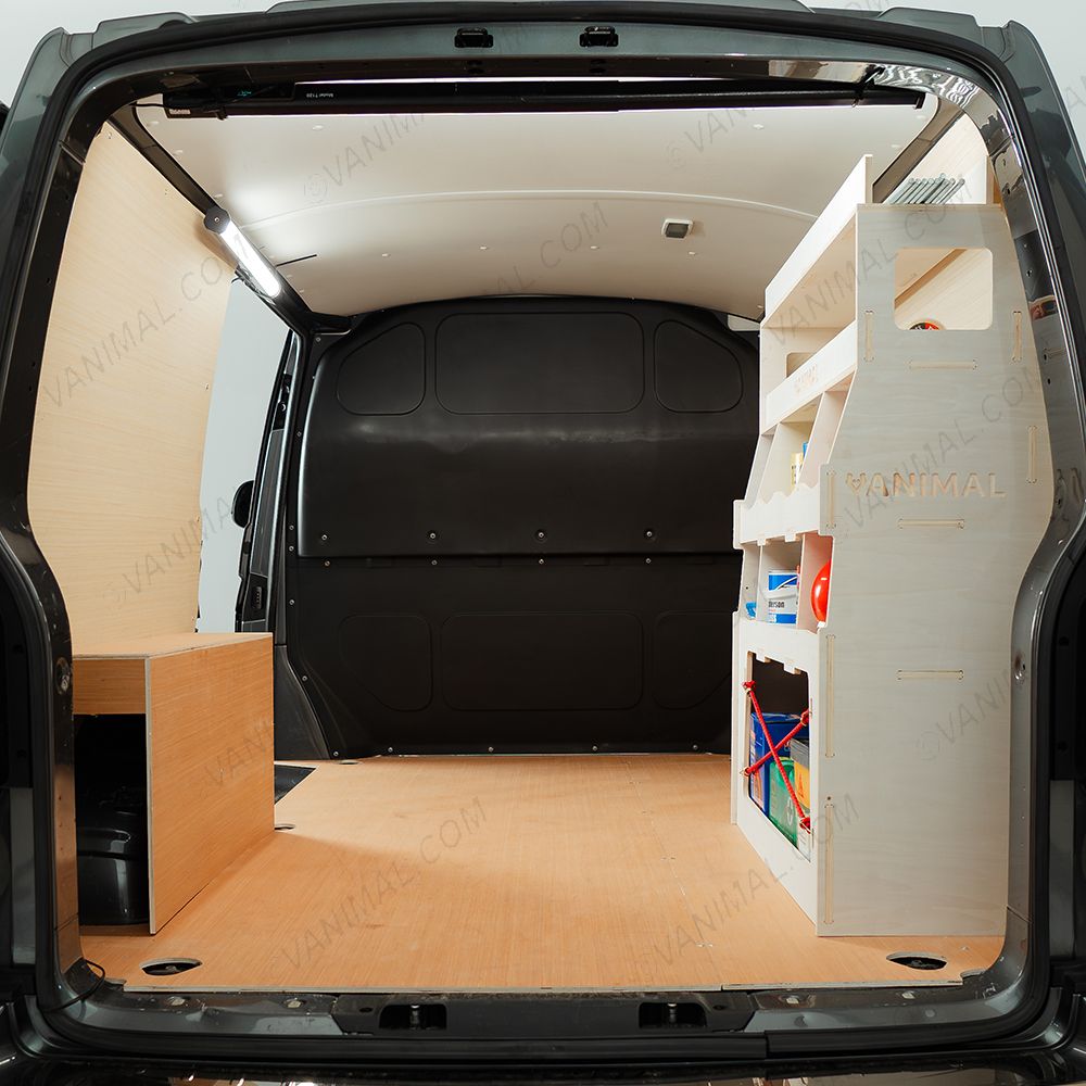 Rear van view of the Fiat Scudo Rear Ulti-Rack Van Racking displaying equipment