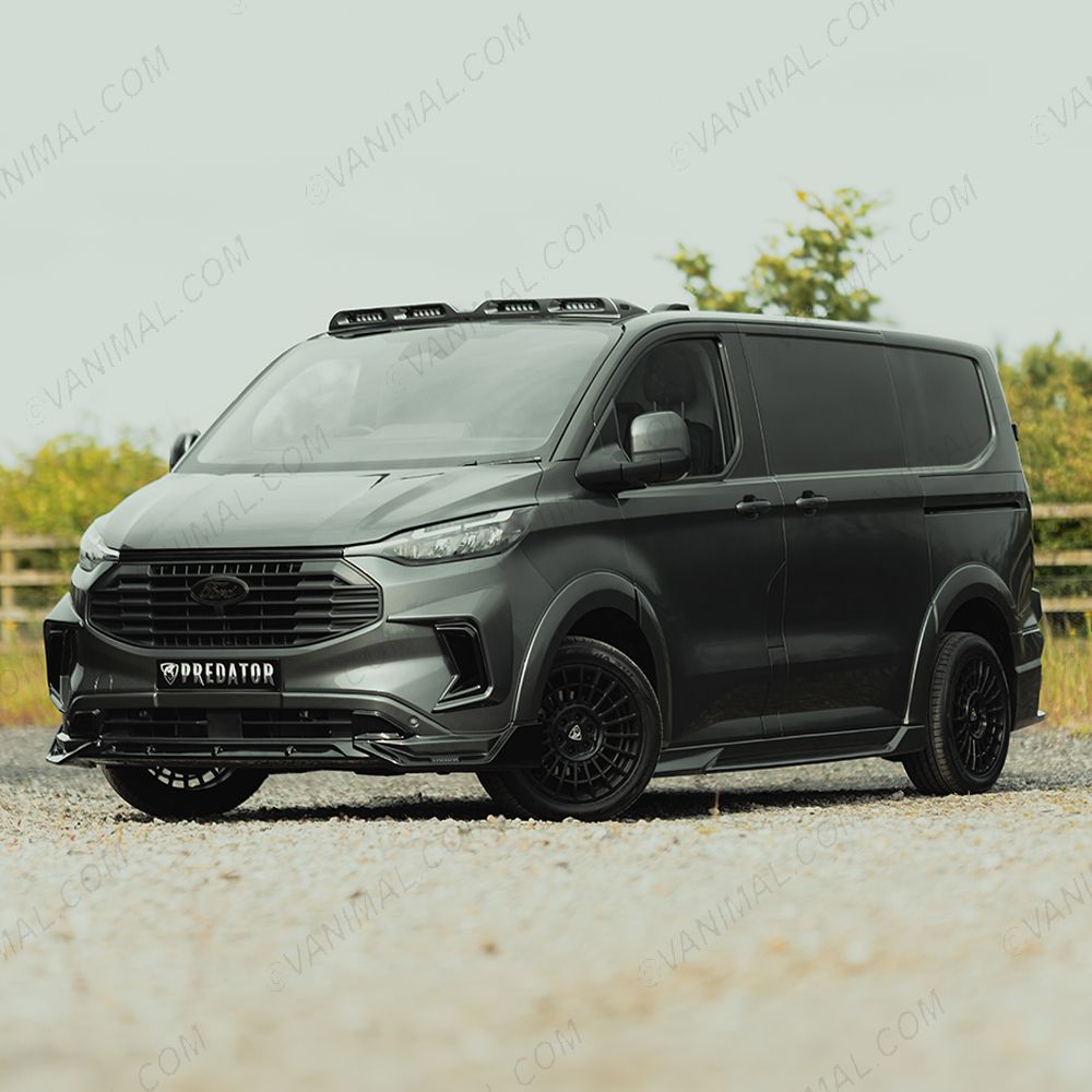 Front side angle view of the Ford Transit Custom 2023- Full Predator Body Kit SWB 